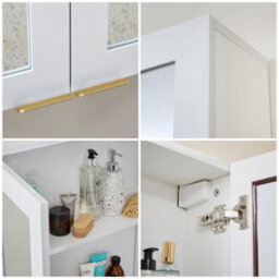 Homestylestore 900 X 650mm White Wall Mounted Mirrored Door Bathroom Cabinet And Brushed Brass Finger Pull Handles - thumbnail 3