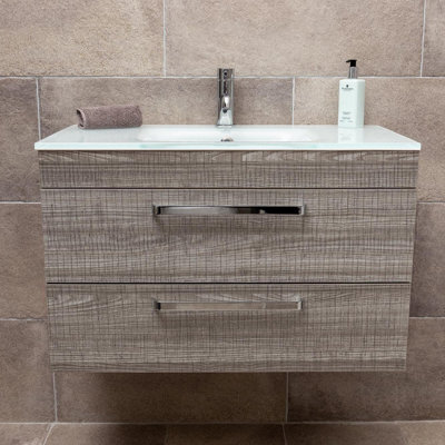 Plum&clay Novela Grey Wood Wall Hung Vanity Unit With Glass Basin (W)800mm - image 1