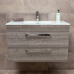 Plum&clay Novela Grey Wood Wall Hung Vanity Unit With Glass Basin Bathroom Furniture (W)800mm