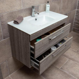 Plum&clay Novela Grey Wood Wall Hung Vanity Unit With Glass Basin (W)800mm - thumbnail 2
