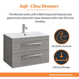 Plum&clay Novela Grey Wood Wall Hung Vanity Unit With Glass Basin Bathroom Furniture (W)800mm - thumbnail 5