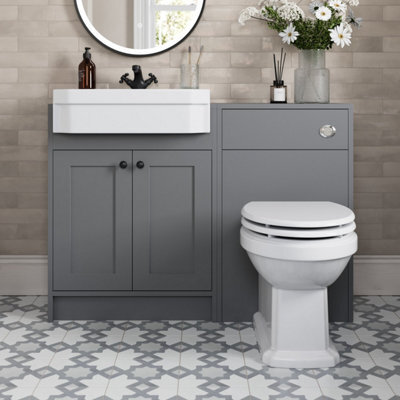 Affine 1120mm Traditional Vanity Basin Unit & Btw Toilet Combi Bathroom Furniture Grey - image 1
