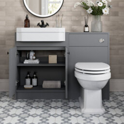 Affine 1120mm Traditional Vanity Basin Unit & Btw Toilet Combi Bathroom Furniture Grey - thumbnail 2