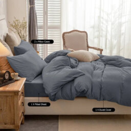 Ameha Plain Dyed Duvet Cover Complete Set With Matching Fitted Sheet & Pillowcase Microfiber King Charcoal - thumbnail 4
