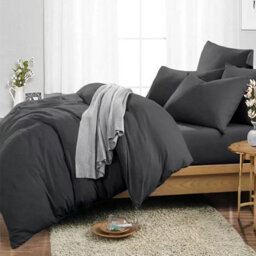 Ameha Plain Dyed Duvet Cover Complete Set With Matching Fitted Sheet & Pillowcase Microfiber King Charcoal - thumbnail 5