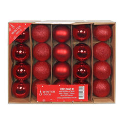 Bauble On Wire - Matt Shiny Glitter 20 Pack - Red - thumbnail 1