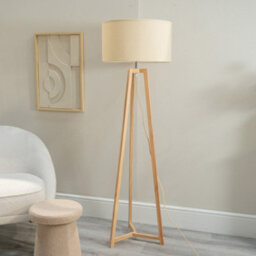 Valuelights Lottie Natural Wood Tripod Floor Lamp With Natural Drum Shade - Led Bulb Included - thumbnail 3