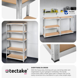 Tectake Garage Shelving - Heavy-Duty Galvanised Steel Frame, Height-Adjustable Shelves - 90 X 40 X 180 Cm - 1250 Kg - Silver - thumbnail 3