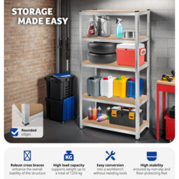 Tectake Garage Shelving - Heavy-Duty Galvanised Steel Frame, Height-Adjustable Shelves - 90 X 40 X 180 Cm - 1250 Kg - Silver - thumbnail 5
