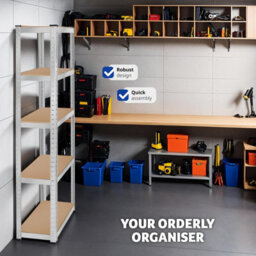 Tectake Garage Shelving - Heavy-Duty Galvanised Steel Frame, Height-Adjustable Shelves - 90 X 40 X 180 Cm - 1250 Kg - Silver - thumbnail 7
