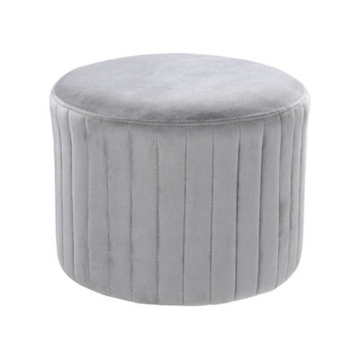 Grey Velvet Dressing Table Vanity Seat Stool Round Ottoman Pouffe Footstool - image 1