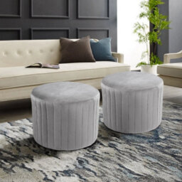 Grey Velvet Dressing Table Vanity Seat Stool Round Ottoman Pouffe Footstool - thumbnail 6