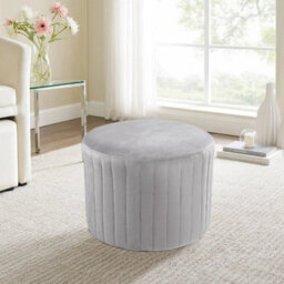 Grey Velvet Dressing Table Vanity Seat Stool Round Ottoman Pouffe Footstool - thumbnail 3