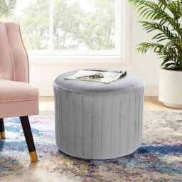 Grey Velvet Dressing Table Vanity Seat Stool Round Ottoman Pouffe Footstool - thumbnail 4