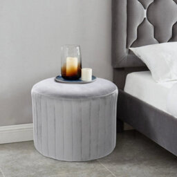 Grey Velvet Dressing Table Vanity Seat Stool Round Ottoman Pouffe Footstool - thumbnail 5