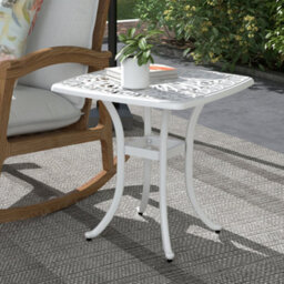Outsunny Cast Aluminium Bistro Table With Umbrella Hole, White - thumbnail 1