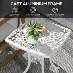 Outsunny Cast Aluminium Bistro Table With Umbrella Hole, White - thumbnail 5