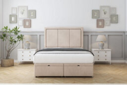 "Sloomy Lancaster Sand Naples Ottoman Bed Base With 54"" Floor Standing Headboard 4' Small Double" - thumbnail 1