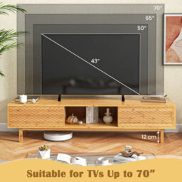 "Costway Bamboo Tv Stand For 65"" Tvs 160Cm Mid Century Modern Tv Console Table" - thumbnail 6