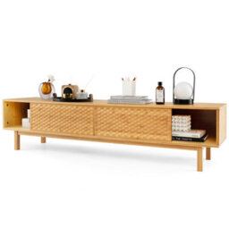 "Costway Bamboo Tv Stand For 65"" Tvs 160Cm Mid Century Modern Tv Console Table" - thumbnail 2