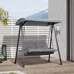 Outsunny 2 Seater Garden Outdoor Swing Chair Hammock W/ Adjustable Canopy Grey - thumbnail 1