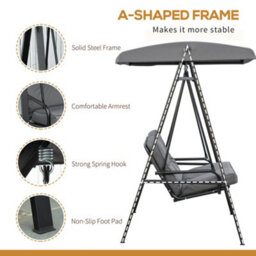 Outsunny 2 Seater Garden Outdoor Swing Chair Hammock W/ Adjustable Canopy Grey - thumbnail 6