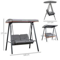 Outsunny 2 Seater Garden Outdoor Swing Chair Hammock W/ Adjustable Canopy Grey - thumbnail 3