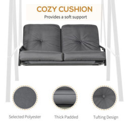 Outsunny 2 Seater Garden Outdoor Swing Chair Hammock W/ Adjustable Canopy Grey - thumbnail 5