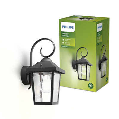 Philips Buzzard Outdoor Wall Light, Ip 44 Weather-Resistant, Durable, Aluminium, Classic Design, Black, E 27 Bulb Sold Separately