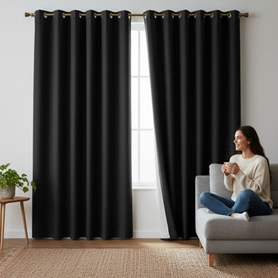 Moonlight Bedding Blackout Polyester Curtain Thermal Natural Black Curtains With Eyelet Header (Pair) 90X108Inch (228X274Cm) - image 1