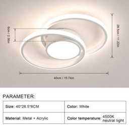 Pheashine White Double Ring Aluminium Led Flush Mount Ceiling Light 42W 4500K Natural White For Living Room, Bedroom, Kitchen - thumbnail 5