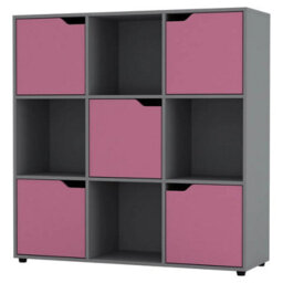 Urbn-Living Urbnliving 9 Cube Grey Wooden Bookcase Shelving Display Shelves Storage Unit Wood Shelf Pink Door