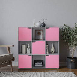 Urbn-Living Urbnliving 9 Cube Grey Wooden Bookcase Shelving Display Shelves Storage Unit Wood Shelf Pink Door - thumbnail 3