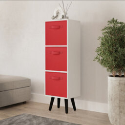 Urbn-Living Urbnliving 80Cm Height 3 Tier White Wooden Storage Bookcase Red Insert Scandinavian Style Black Legs