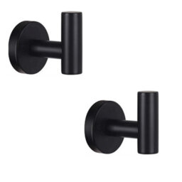 2 Pack Stainless Steel Wall-Mounted Bathroom Hooks, Waterproof And Rustproof Towel Holder For Kitchen, Black - thumbnail 1