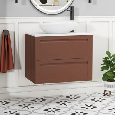 Royal Bathrooms Royal Bathroom Elmore 700mm Terracotta Clay Wall Mounted Countertop Bathroom Vanity Unit 2 Drawer With Nova Basin - image 1