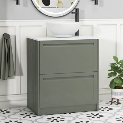 Royal Bathrooms Royal Bathroom Elmore 700mm Matt Green Freestanding Bathroom Vanity Unit 2 Drawer Plain White Worktop With Breeze Basin - image 1