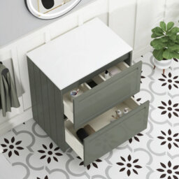 Royal Bathrooms Royal Bathroom Elmore 700mm Matt Green Freestanding Bathroom Vanity Unit 2 Drawer Plain White Worktop With Breeze Basin - thumbnail 6