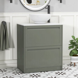 Royal Bathrooms Royal Bathroom Elmore 700mm Matt Green Freestanding Bathroom Vanity Unit 2 Drawer Plain White Worktop With Breeze Basin - thumbnail 1