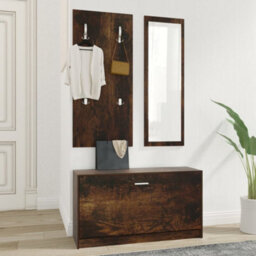 Berkfield Stylish 3-In-1 Shoe Cabinet Set Smoked Oak Engineered Wood - thumbnail 3