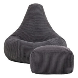 icon Dalton Cord Adults Bean Bag Recliner And Pouffe, Ready Filled Beanbag And Footstool Grey - thumbnail 4