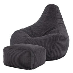 icon Dalton Cord Adults Bean Bag Recliner And Pouffe, Ready Filled Beanbag And Footstool Grey - thumbnail 1