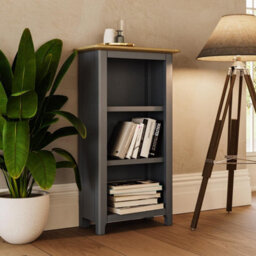 Fwstyle 3 Tier Bookcase Storage Rack Shelving Unit Ready Assembled Graphite Blue & Oak (H) 82 (W) 45 (D) 23Cm