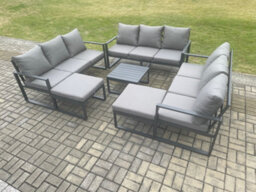 Fimous Aluminium Outdoor Garden Furniture Set Patio Lounge Sofa With Square Coffee Table 2 Big Footstools Conservatory Set - thumbnail 2