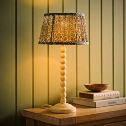 Valuelights Bobbin Floral Printed Pleated Shade Cream Bobble Table Lamp With Bulb - thumbnail 2