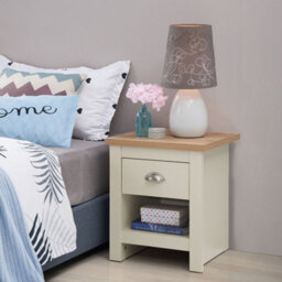Timber Art Design Lisbon Bedside Cabinet Bedroom Furniture Nightstand Table 1 Drawer Cream - thumbnail 1