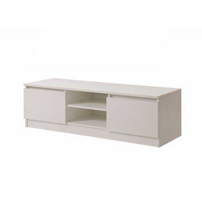 Timber Art Design Modern Tv Unit 120Cm Media Cabinet 2 Doors + Shelf White Turin - image 1