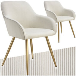 Tectake Set Of 2 Dining Chair Marilyn - Corduroy Look, Upholstered, Armchair, Continuous Backrest  - Cream/gold