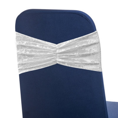 Neel Blue Pack Of 10 Velvet Chair Band Glitz Shiny Fabric Strechy Chair Band Sash, Ivory - image 1