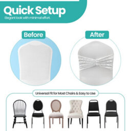 Neel Blue Pack Of 10 Velvet Chair Band Glitz Shiny Fabric Strechy Chair Band Sash, Ivory - thumbnail 2